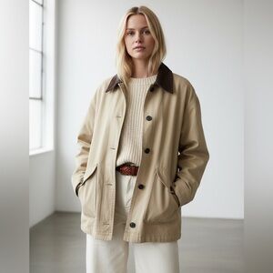 Tan Barn Chore Utility Jacket with Brown Corduroy Collar Oversized NWT